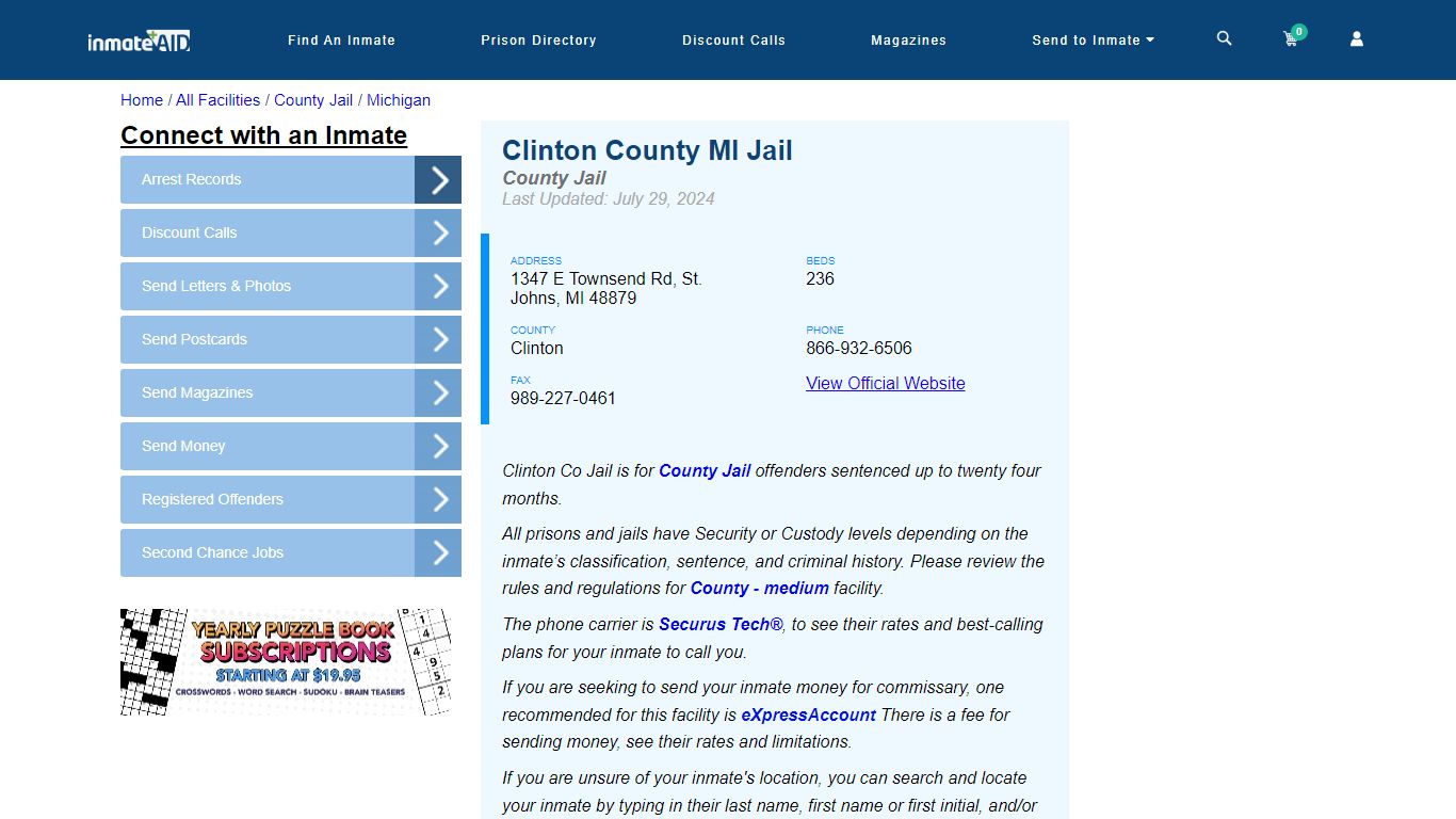 Clinton County MI Jail - Inmate Locator