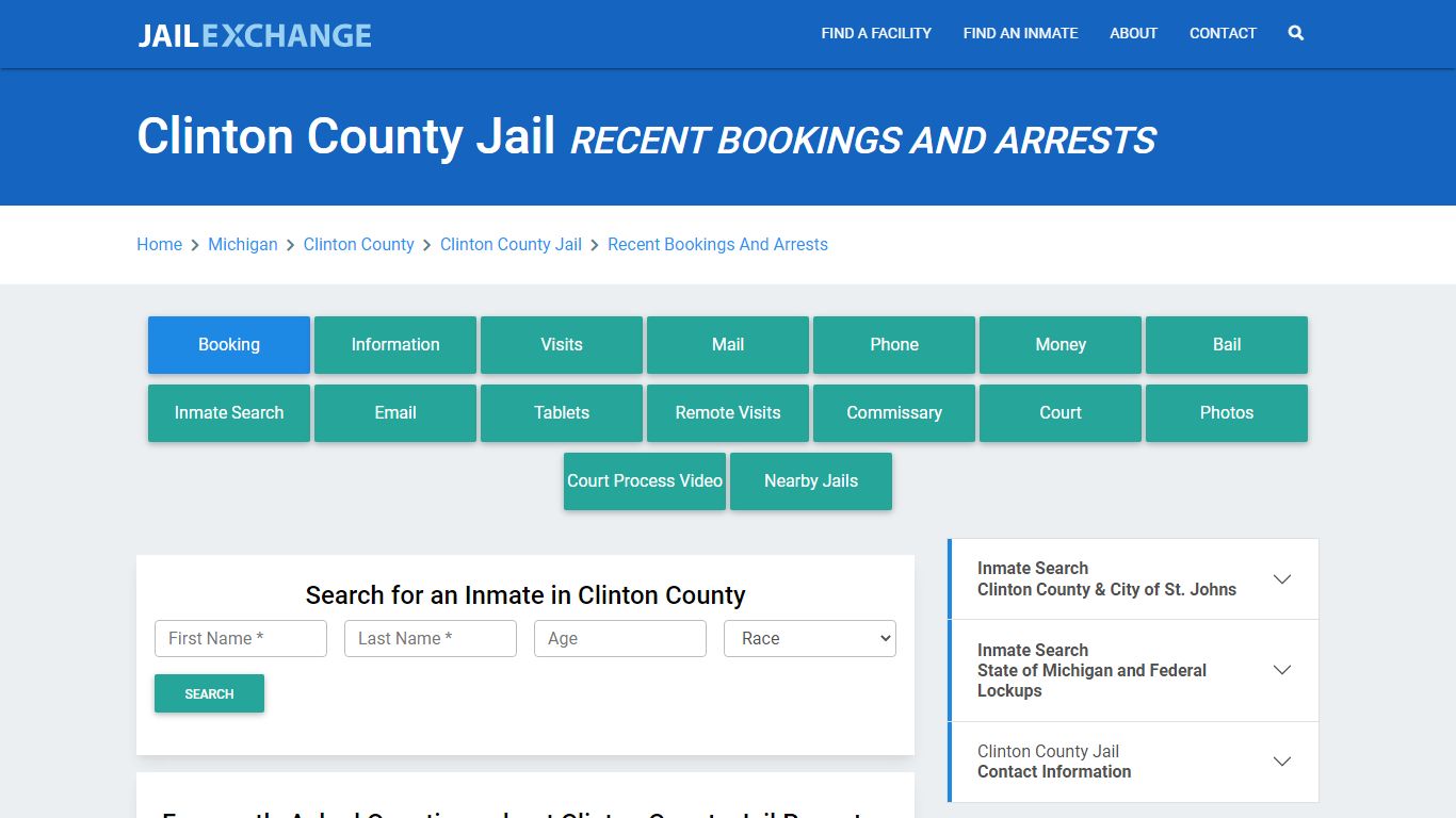 Clinton County Jail MI Recent Arrests and Bookings - Jail Exchange